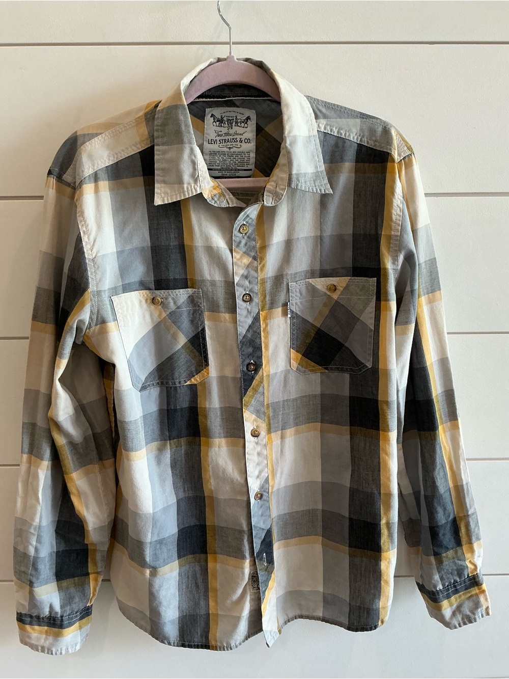 Levi's Men's Yellow, Gray & White Plaid Button-Down Shirt